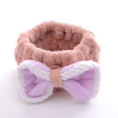 Coral Fleece 16x7cm Face Cleansing Headband With Bowknot